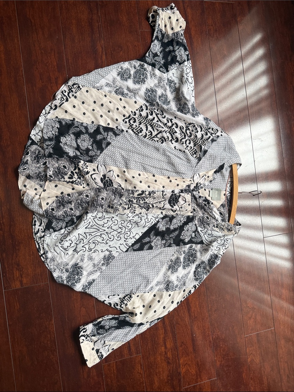 Maeve Black and Cream Patchwork Button-Down Shirt